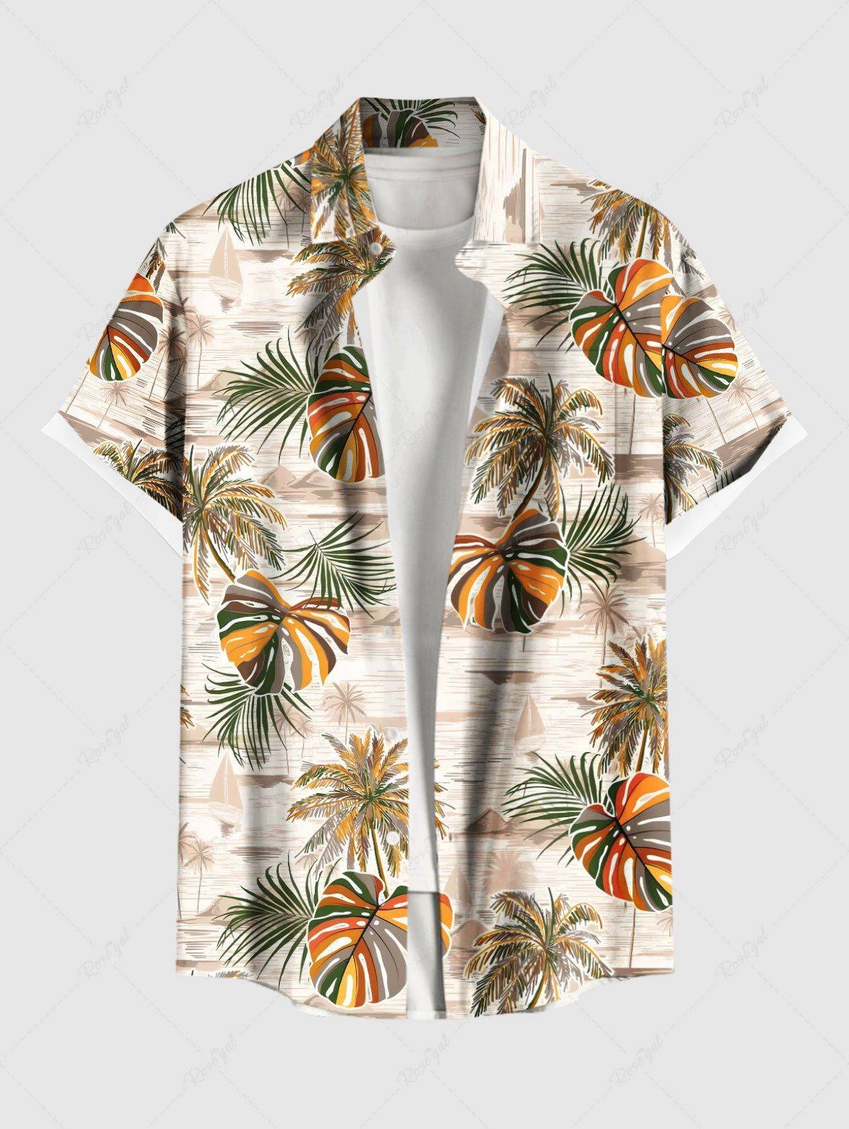 Chemise à poches boutonnées grande taille pour homme, imprimé tropical feuille de cocotier et motif hawaïen, style hawaïen. Orange XL