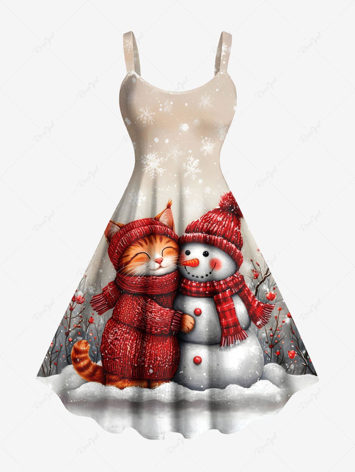 Robe débardeur grande taille à imprimé flocon de neige, bonhomme de neige et chat Rouge L