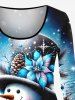 Ensemble assorti grande taille avec t-shirt à manches longues et pantalon évasé imprimé ombré, motif boule de Noël, flocon de neige, bonhomme de neige, tie-dye - Bleu Ciel 