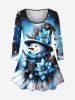 Ensemble assorti grande taille avec t-shirt à manches longues et pantalon évasé imprimé ombré, motif boule de Noël, flocon de neige, bonhomme de neige, tie-dye - Bleu Ciel 
