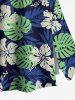 Solid Cinched Top and Tropical Leaf Hibiscus Flower Print Hawaii Split A Line Skirt Plus Size Matching Set -  