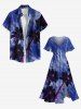 Plus Size Coconut Tree Ombre Sky Print Hawaii Split Pocket A Line Midi Dress -  