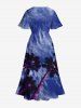 Robe midi trapèze grande taille à imprimé ombré ciel cocotier hawaïen et poches fendues - Bleu Ciel 3X