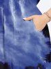 Robe midi trapèze grande taille à imprimé ombré ciel cocotier hawaïen et poches fendues - Bleu Ciel 3X