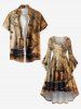 Plus Size Distressed Map Sailboat Print Hawaii Cruise Ruched High Low Asymmetric Dress -  