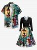 Plus Size Christmas Snowflake Snowman Street Lamp Print Ombre Scalloped Neck A Line Dress with Removable Belt -  