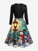 Robe trapèze grande taille à imprimé flocon de neige, bonhomme de neige, lampadaire, col festonné ombré, ceinture amovible - Noir 4XL