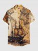 Chemise grande taille à imprimé carte vieillie et voilier, style croisière hawaïenne, avec poches boutonnées, pour homme - Orange 3XL
