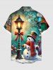 Plus Size Christmas Snowflake Snowman Street Lamp Print Ombre Button Pocket Shirt For Men -  