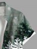 Plus Size Christmas Tree Forest Elk Snowflake Print Ombre Button Pocket Shirt For Men -  