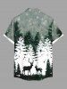 Plus Size Christmas Tree Forest Elk Snowflake Print Ombre Button Pocket Shirt For Men -  