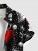 Plus Size Christmas Ball Elk Bell Heart Galaxy Print Button Pocket Shirt For Men -  