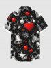 Plus Size Christmas Ball Elk Bell Heart Galaxy Print Button Pocket Shirt For Men -  