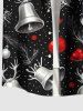 Plus Size Christmas Ball Elk Bell Heart Galaxy Print Button Pocket Shirt For Men -  