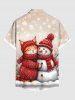 Plus Size Christmas Snowflake Snowman Cat Print Buttons Pocket Shirt For Men -  