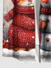 Chemise de Noël grande taille à boutons et poches pour homme, motif flocon de neige, bonhomme de neige et chat - Rouge 5XL
