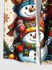 Plus Size Christmas Tree Ball Star Snowflake Snowman Print Buttons Pocket Shirt For Men -  