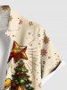 Plus Size Christmas Tree Ball Star Snowflake Snowman Print Buttons Pocket Shirt For Men -  