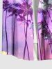 Chemise hawaïenne grande taille à imprimé ombré cocotier et galaxie, boutons et poches, pour homme - Pourpre  2XL