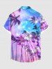 Chemise hawaïenne grande taille à imprimé ombré cocotier et galaxie, boutons et poches, pour homme - Pourpre  2XL