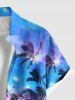 Chemise hawaïenne grande taille à imprimé ombré cocotier et galaxie, boutons et poches, pour homme - Pourpre  6XL