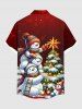 Plus Size Christmas Tree Ball Light Star Snowman Print Buttons Pocket Shirt For Men -  