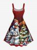 Robe débardeur grande taille à imprimé sapin de Noël, boules, étoiles lumineuses, bonhomme de neige - Rouge 4X