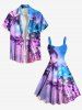 Robe débardeur hawaïenne grande taille à imprimé ombré de cocotiers et de galaxies - Pourpre  L