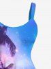 Plus Size Coconut Tree Galaxy Ombre Print Hawaii Tank Dress -  