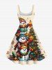 Plus Size Christmas Tree Ball Star Snowflake Snowman Print Tank Dress - Abricot 1X