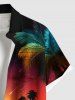 Chemise hawaïenne grande taille à imprimé cocotiers, fleurs, soleil, paysage marin, boutons et poches pour homme - Noir 2XL