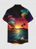 Chemise hawaïenne grande taille à imprimé cocotiers, fleurs, soleil, paysage marin, boutons, poches, pour homme - Noir 6XL