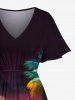 Plus Size Coconut Tree Flowers Sun Seascape Print Split Hawaii Midi Dress -  