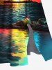 Plus Size Coconut Tree Flowers Sun Seascape Print Split Hawaii Midi Dress -  