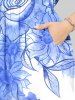Plus Size Rose Sunflowers Watercolor Print Split Hawaii Midi Dress -  