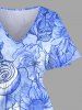 Plus Size Rose Sunflowers Watercolor Print Split Hawaii Midi Dress -  