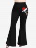 Plus Size Christmas Hat Light Snowflake Heart Print Flare Pants -  