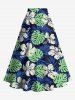 Plus Size Tropical Leaf Hibiscus Flower Print Hawaii Split A Line Skirt -  