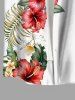Chemise hawaïenne grande taille à imprimé feuilles tropicales et fleurs d'hibiscus, avec poches et boutons, pour homme - Blanc L