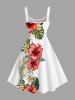 Robe débardeur hawaïenne grande taille à imprimé feuilles tropicales et fleurs d'hibiscus - Blanc XXS