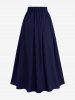 Plus Size Mock Buttons Layered Pocket Elastic Waist A Line Skirt -  