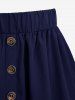 Plus Size Mock Buttons Layered Pocket Elastic Waist A Line Skirt -  