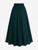 Plus Size Mock Buttons Layered Pocket Elastic Waist A Line Skirt -  
