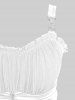 Débardeur grande taille à volants, fronces, empiècement chaîne, taille en soie, côtes texturées, boucle - Blanc L | US 12