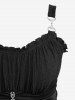 Plus Size Ruffles Ruched Chain Panel Silk Waist Ribbed Textured Buckle Tank Top -  