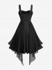 Plus Size Flower Flocking Lace Up Grommets Asymmetrical Tank Dress -  