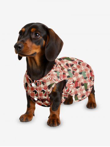 Pet's Christmas Hat Dog Candy Plaid Print Button Dress - RED - XL