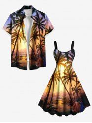 Coconut Tree Ombre Sunset Print Plus Size Matching Hawaii Beach Outfit For Couples -  