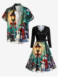 Christmas Snowflake Snowman Street Lamp Print Plus Size Matching Outfit For Couples -  
