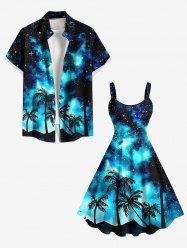 Galaxy Star Coconut Tree Print Plus Size Matching Hawaii Beach Outfit For Couples -  